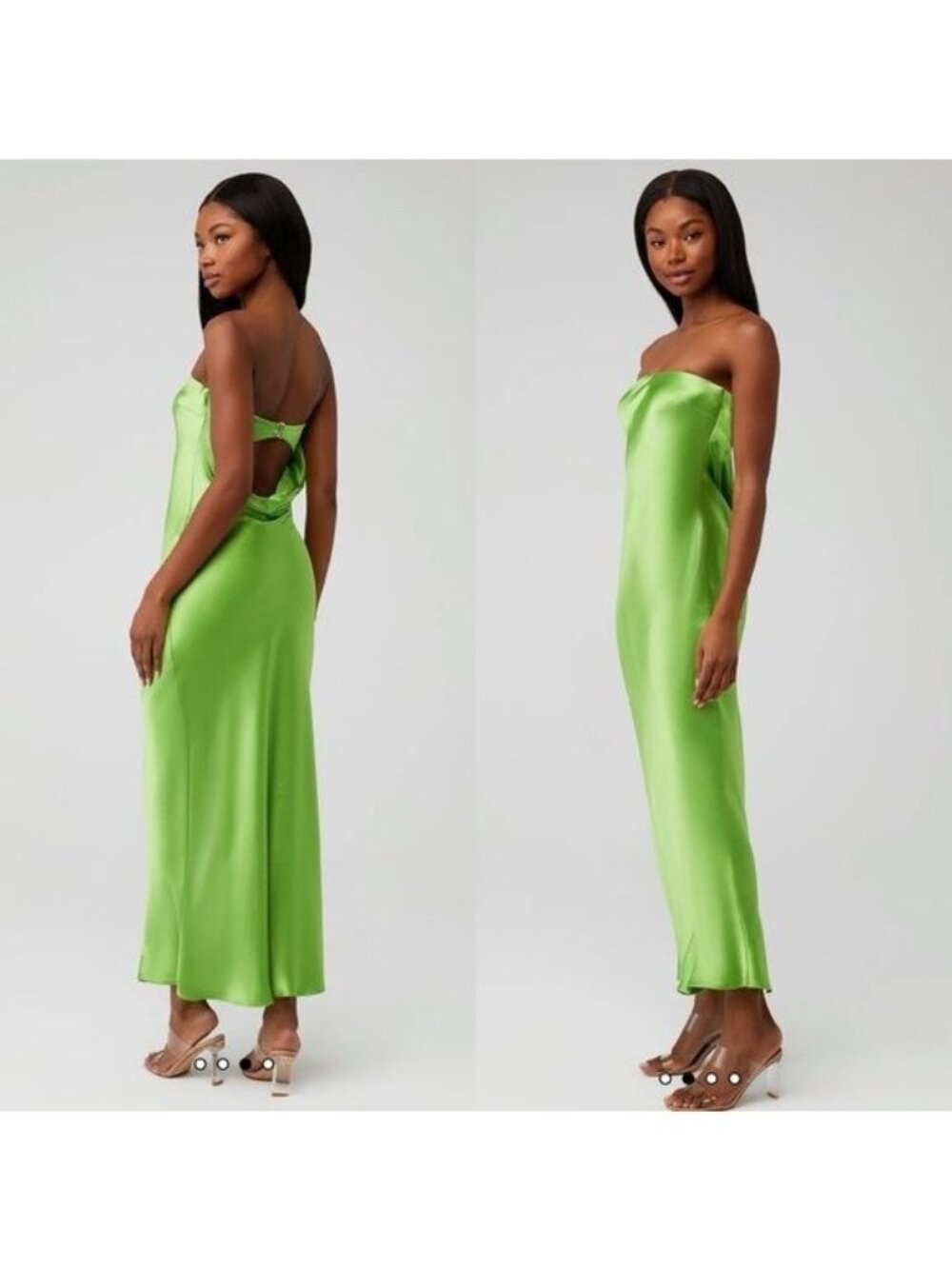 Bec + Bridge Moon Dance Strapless Dress 10 Sweet Pea Green Satin Cutout Draped